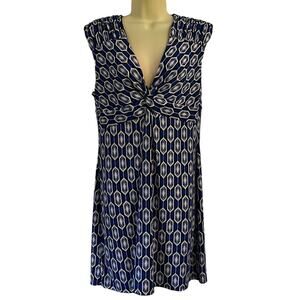 Kiara Size L Blue Geometric Print Knit Dress Mini Pullover Retro Vibe